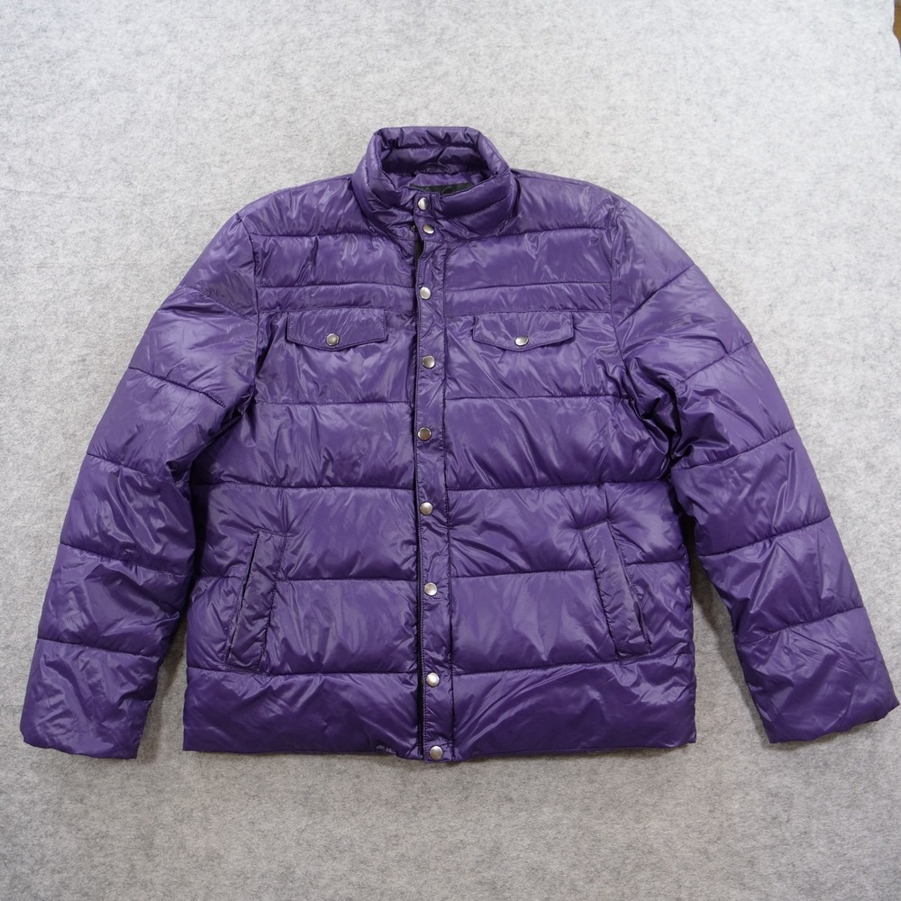 Kenneth Cole New York Puffer Jacket Mens XL Purple Quilted Snap Front Coat
